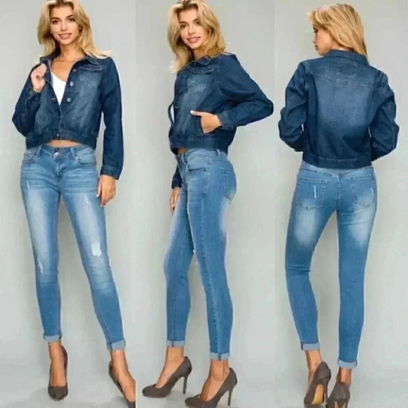 New oversized relaxed crop denim jean jacket  s - Picture 1 of 15